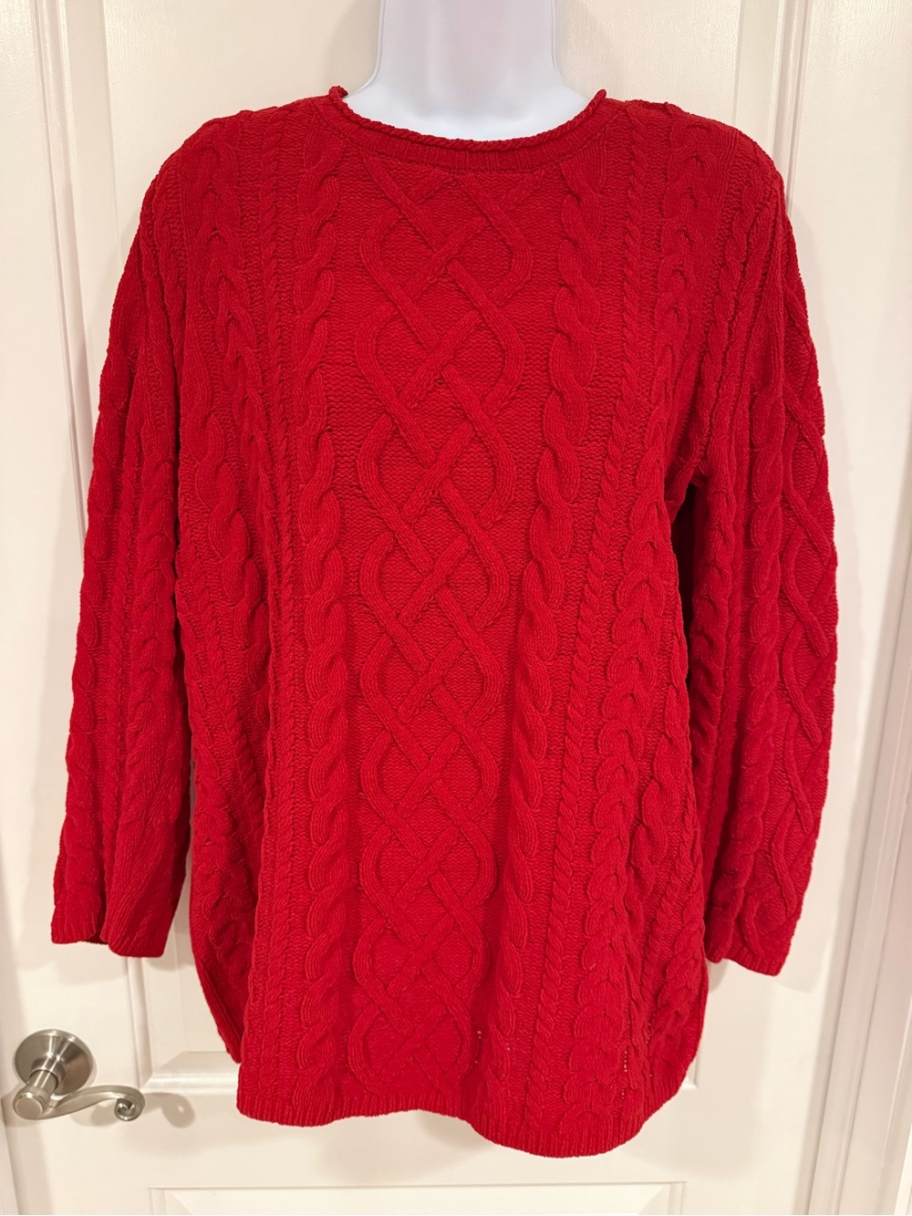 J. Jill Red Cable Knit chenille Crewneck Sweater